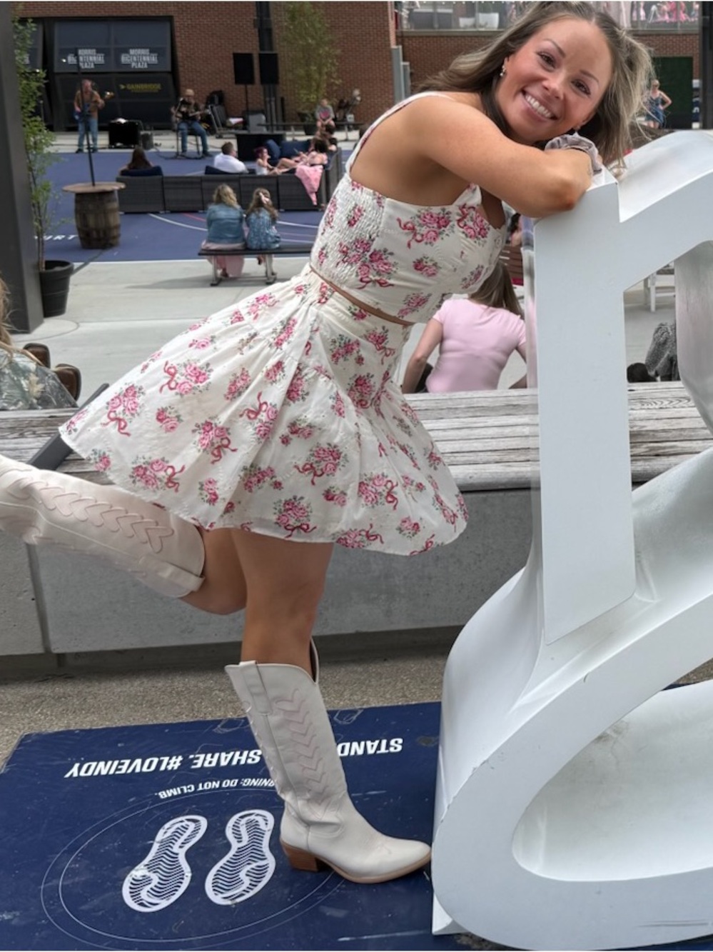 Pink Lily White Mini Skirt and Top with Pink Floral Print - Picture 3 of 3